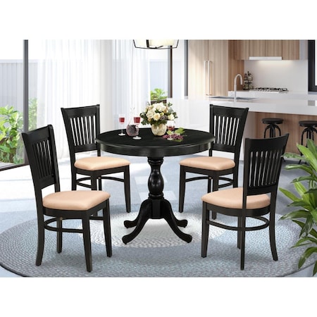 East West Furniture 5 Piece Antique Dining Room Table Set - Black AMVA5-BLK-C